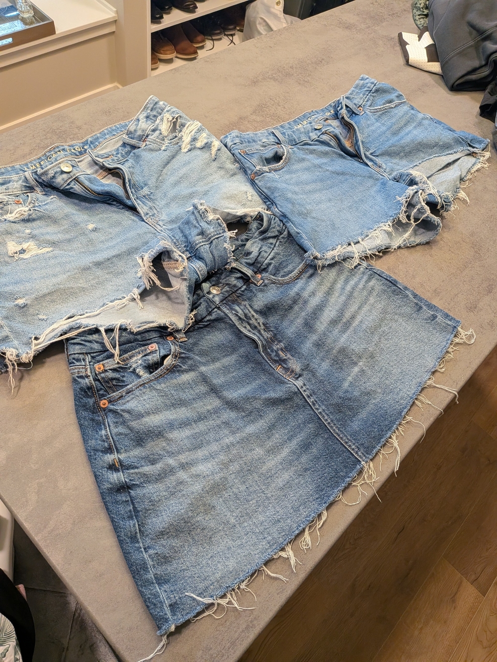 American Eagle Outfitters  Light Blue Denim  Skirt, 2 Pair Of Shorts Bundle